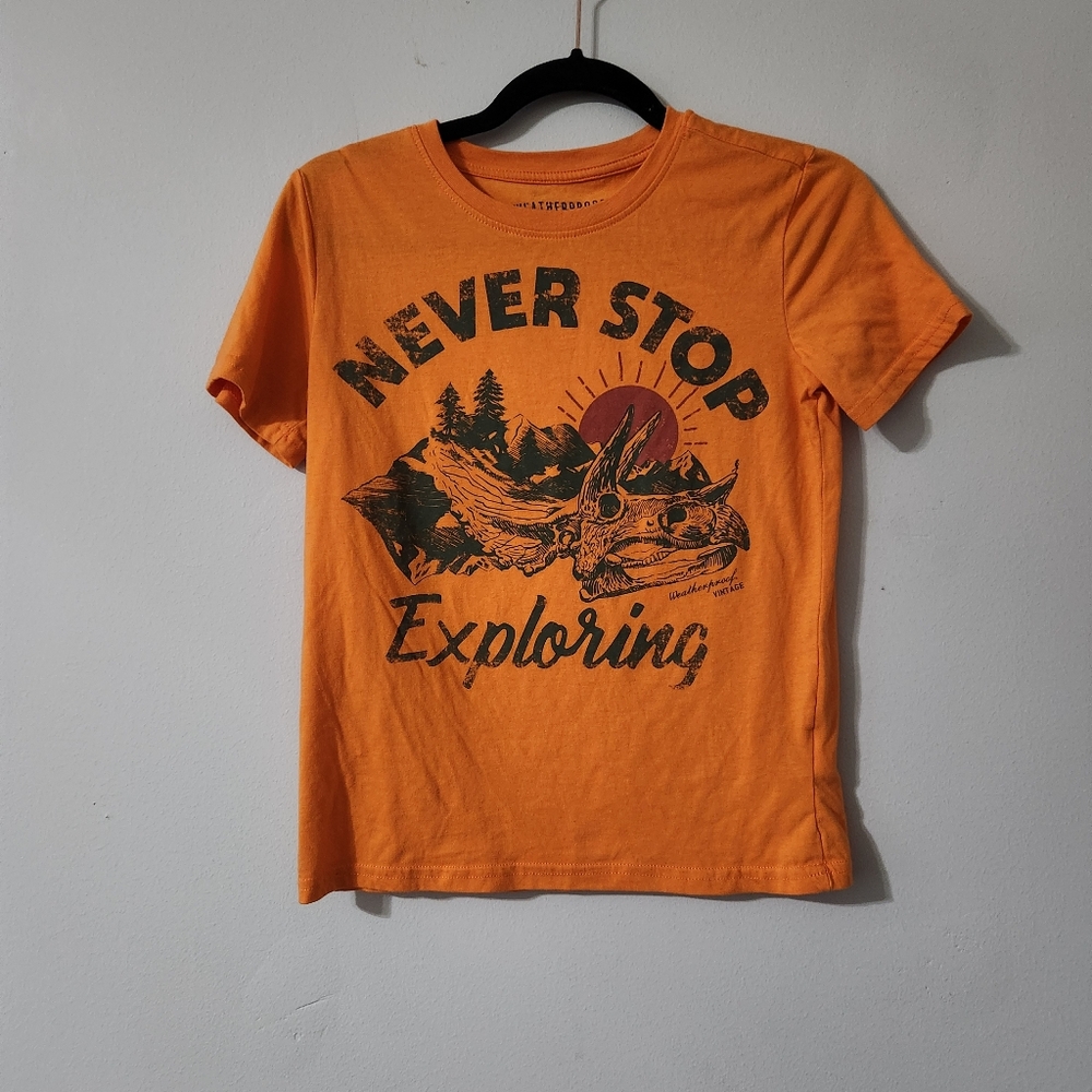 Weatherproof Orange Short Sleeve Tee Adventure Graphic Shirt Boys M 10-12